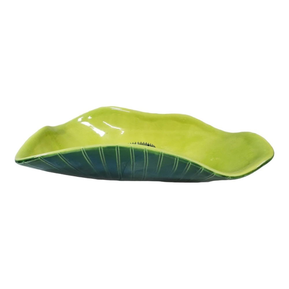 Haeger Art Pottery Glossy Green Flower Frog‎ Vintage Large Plate Platter 14"